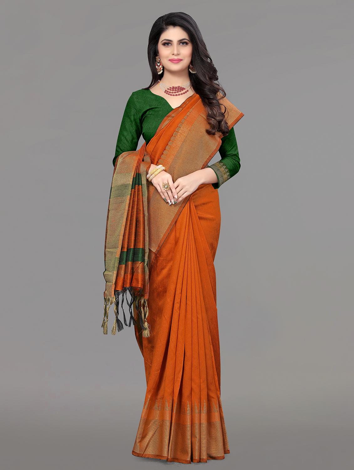 solid bordered bhagalpuri saree with blouse - 17639999 - Zoom Image - 1