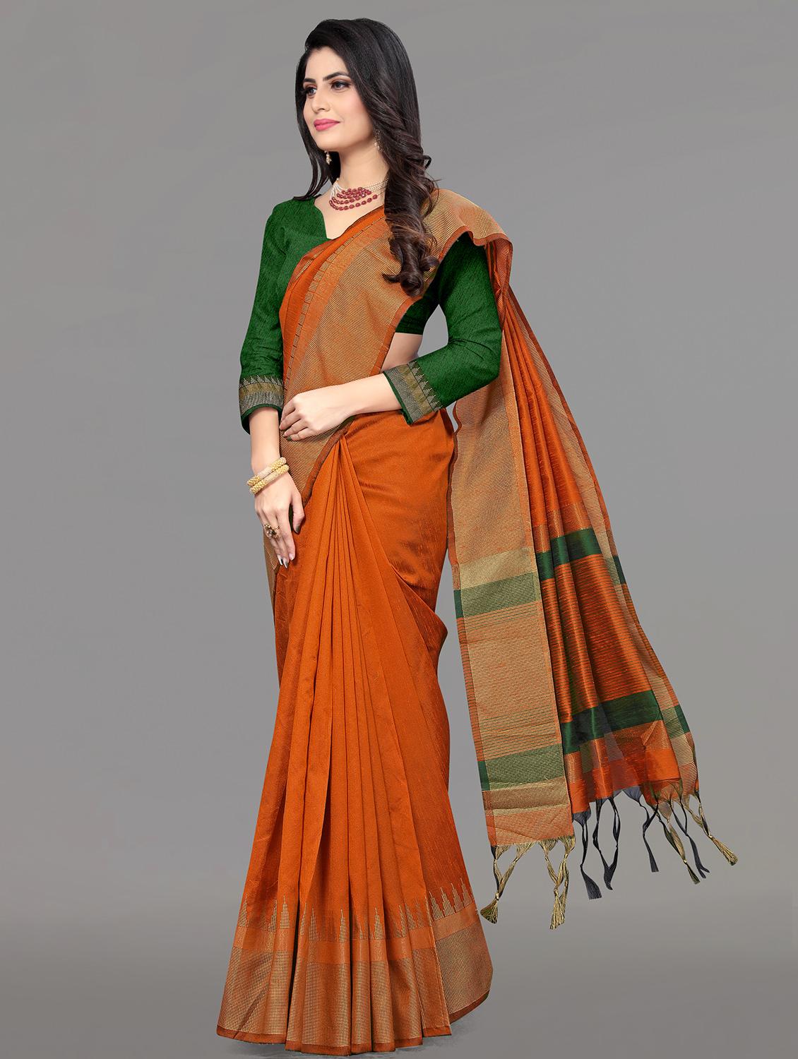 solid bordered bhagalpuri saree with blouse - 17639999 - Zoom Image - 2