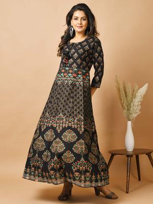 black cotton fit & flare ethnic dress - 17640004 - Standard Image - 4