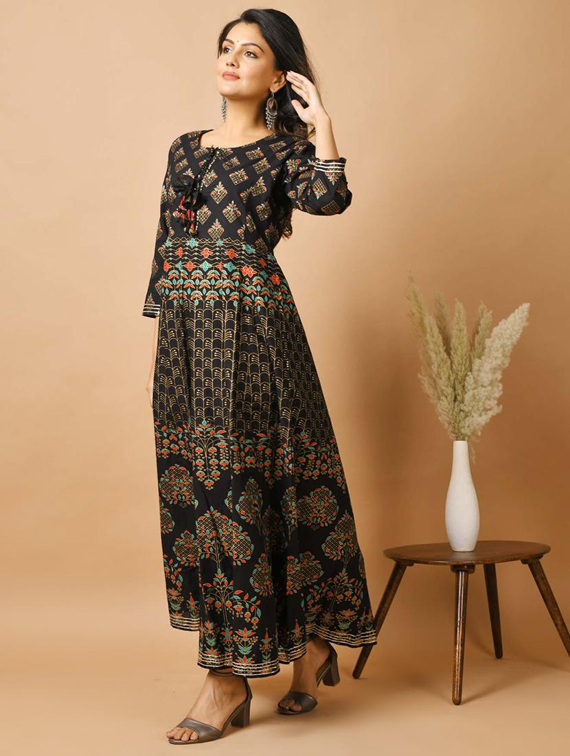 black cotton fit & flare ethnic dress - 17640004 - Zoom Image - 5