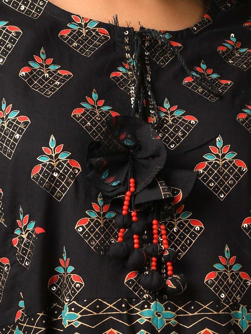 black cotton fit & flare ethnic dress - 17640004 - Zoom Image - 8