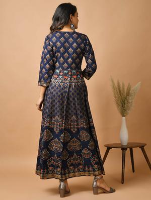 blue cotton fit & flare ethnic dress - 17640005 - Standard Image - 3