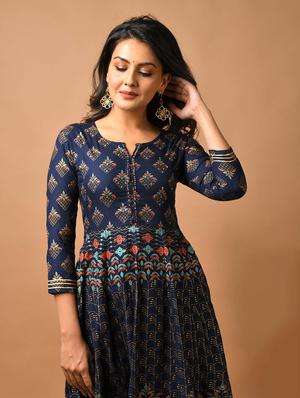 blue cotton fit & flare ethnic dress - 17640005 - Standard Image - 4