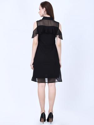 cold shoulder solid a-line dress - 17641211 - Standard Image - 3