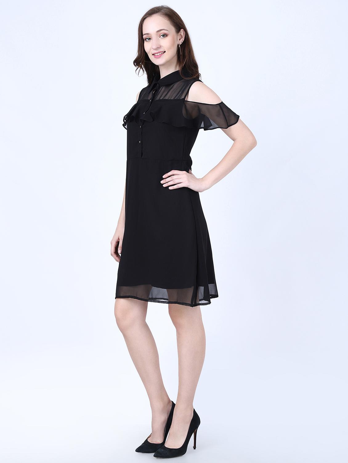 cold shoulder solid a-line dress - 17641211 - Zoom Image - 2