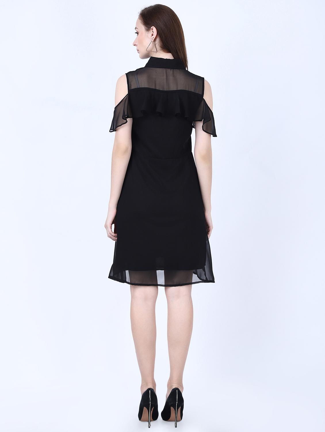 cold shoulder solid a-line dress - 17641211 - Zoom Image - 3
