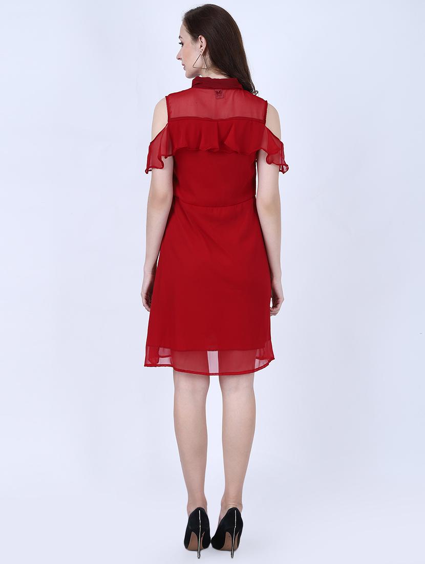 cold shoulder solid a-line dress - 17641212 - Zoom Image - 3