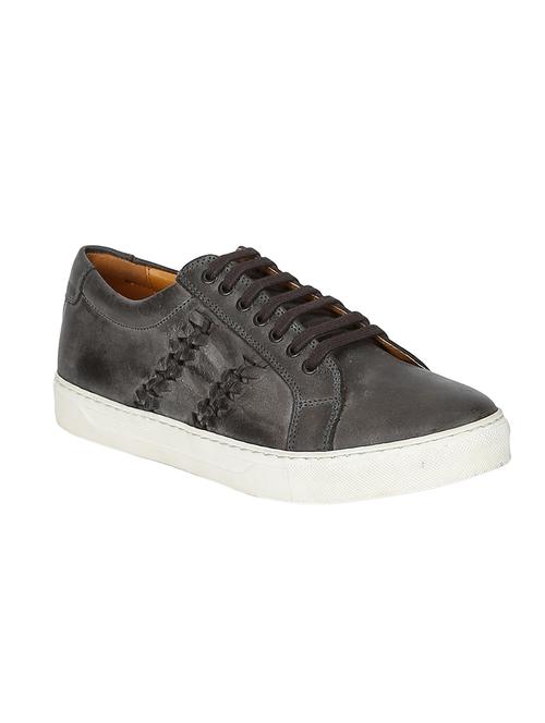 grey leather lace up sneakers - 17641657 - Standard Image - 1