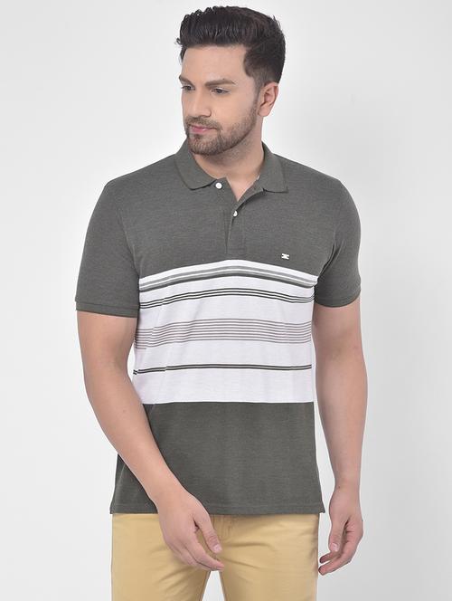 olive green striped polo t-shirt - 17641711 - Standard Image - 1