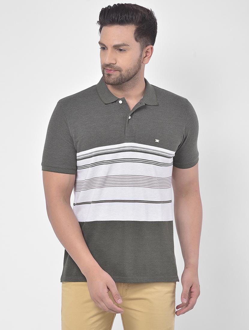 olive green striped polo t-shirt - 17641711 - Zoom Image - 1