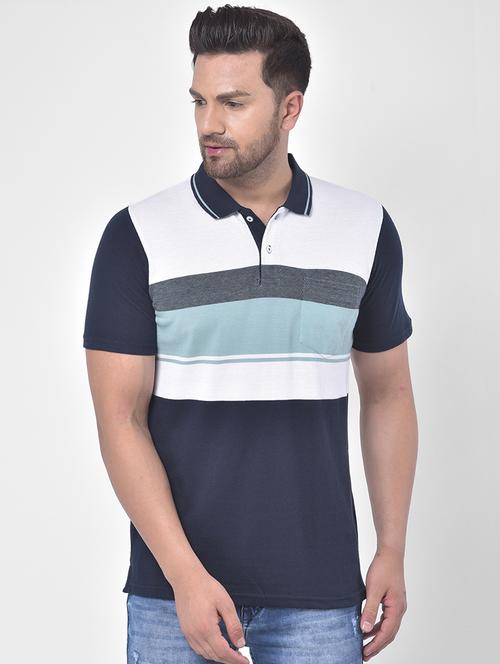 navy blue color block polo t-shirt - 17641719 - Standard Image - 1