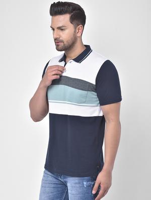 navy blue color block polo t-shirt - 17641719 - Standard Image - 2
