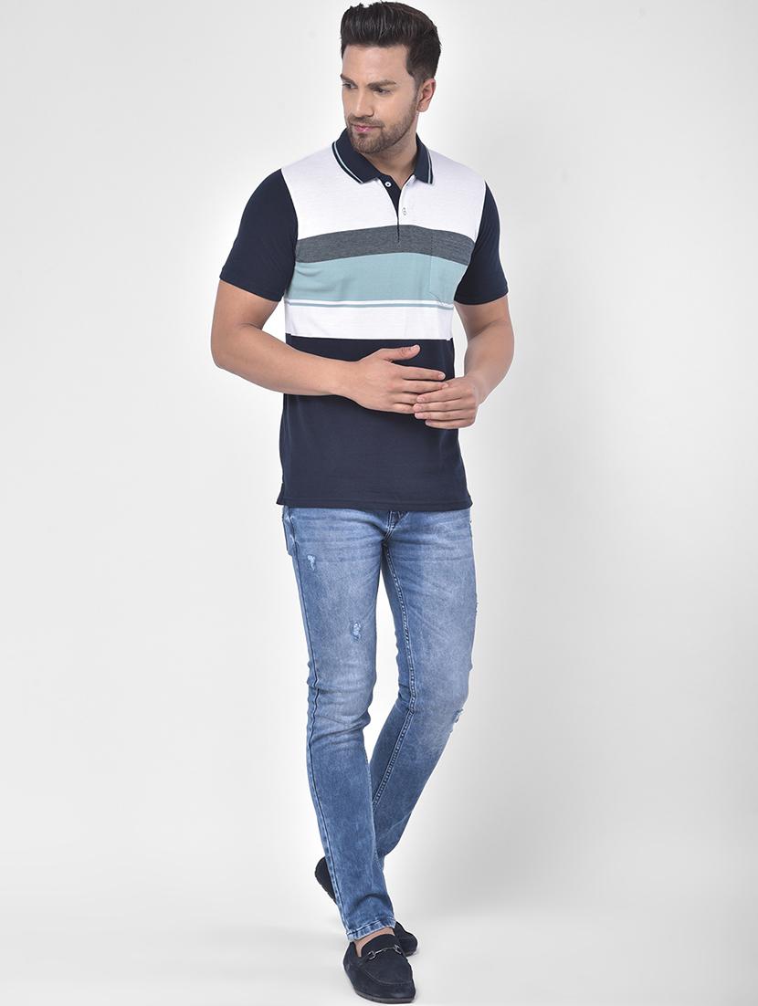navy blue color block polo t-shirt - 17641719 - Zoom Image - 4