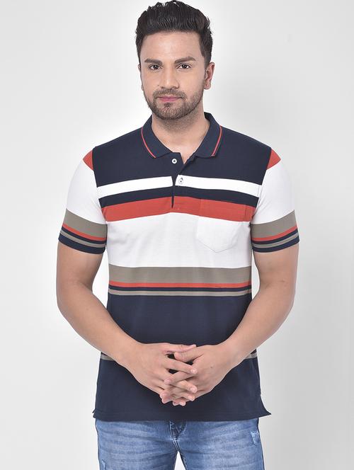 navy blue striped polo t-shirt - 17641721 - Very Small Image - 1