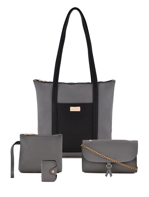grey leatherette (pu) combo handbag - 17642014 - Standard Image - 1