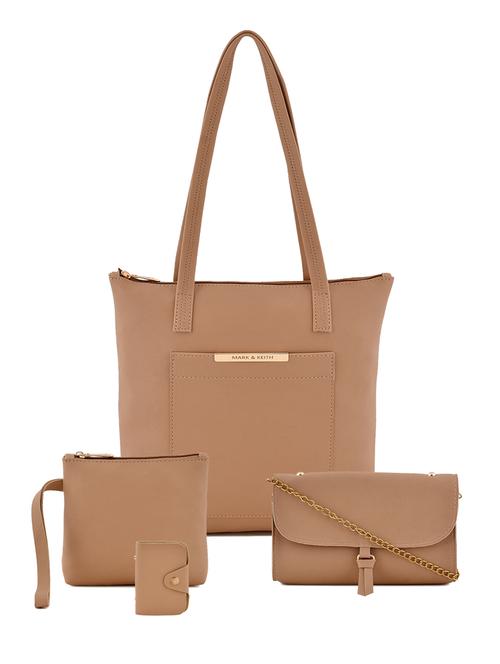 nude leatherette (pu) combo handbag - 17642017 - Standard Image - 1
