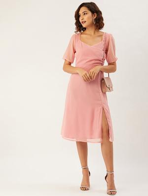puff sleeved solid a-line dress - 17642056 - Standard Image - 6