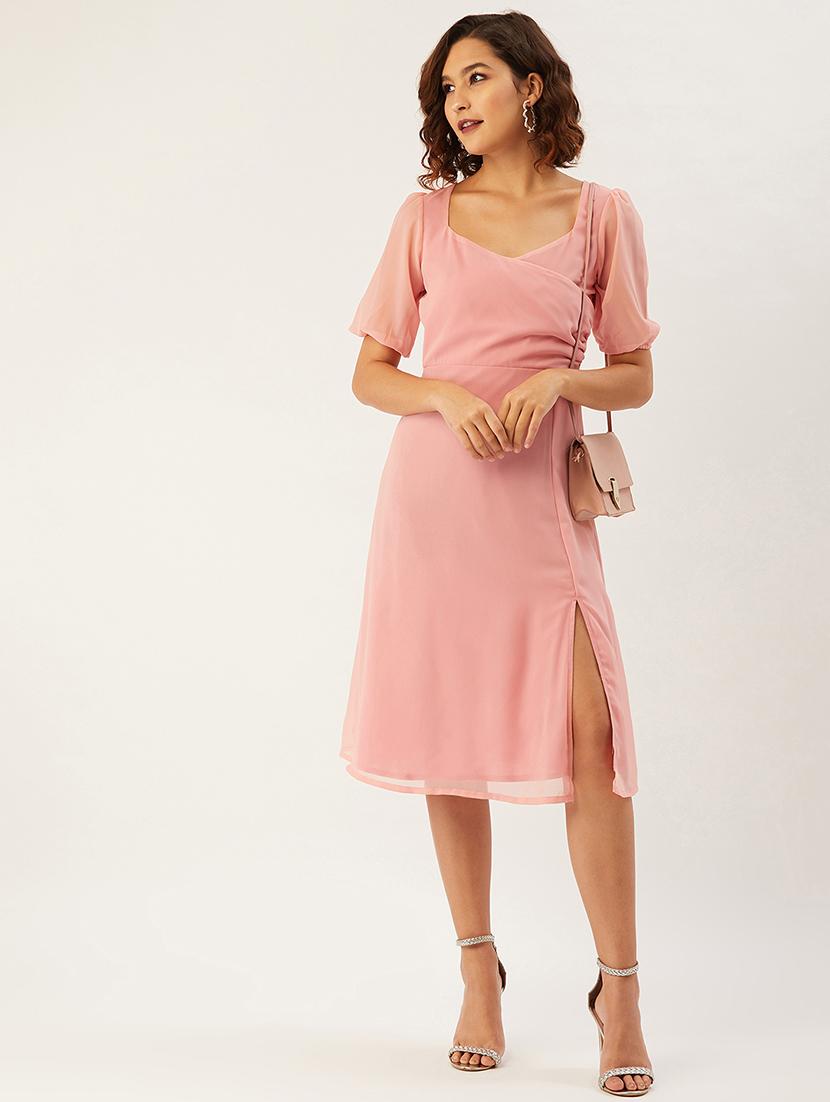 puff sleeved solid a-line dress - 17642056 - Zoom Image - 6
