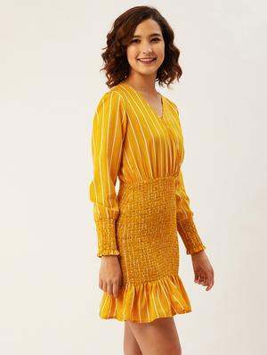 overlap neck smocked bodycon dress - 17642060 - Standard Image - 3