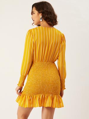 overlap neck smocked bodycon dress - 17642060 - Standard Image - 4