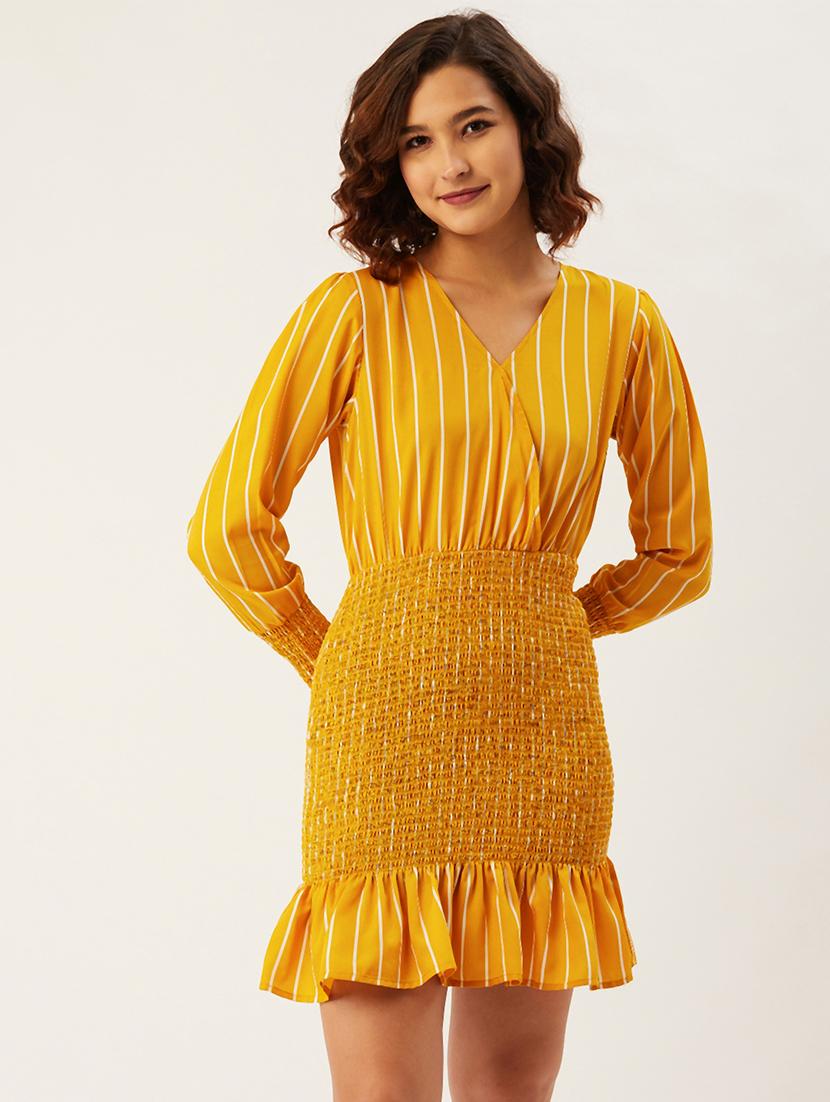 overlap neck smocked bodycon dress - 17642060 - Zoom Image - 1