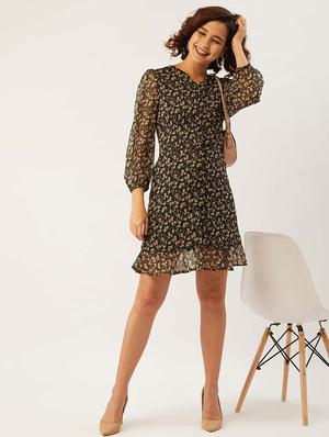 v-neck floral a-line dress - 17642068 - Standard Image - 5