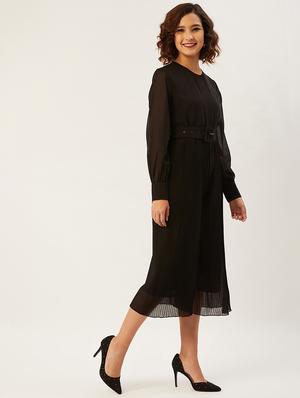 black solid belted jumpsuit - 17642156 - Standard Image - 3