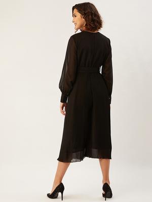 black solid belted jumpsuit - 17642156 - Standard Image - 4