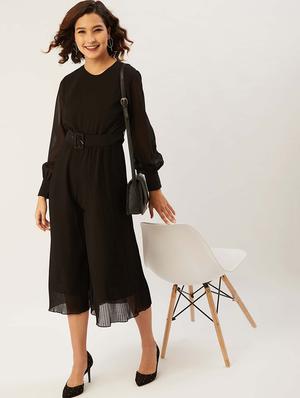 black solid belted jumpsuit - 17642156 - Standard Image - 5