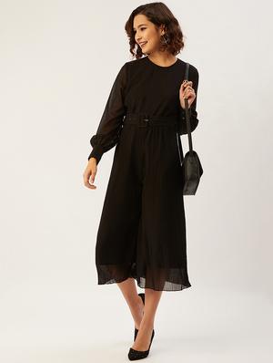 black solid belted jumpsuit - 17642156 - Standard Image - 6