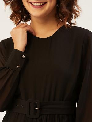 black solid belted jumpsuit - 17642156 - Standard Image - 7