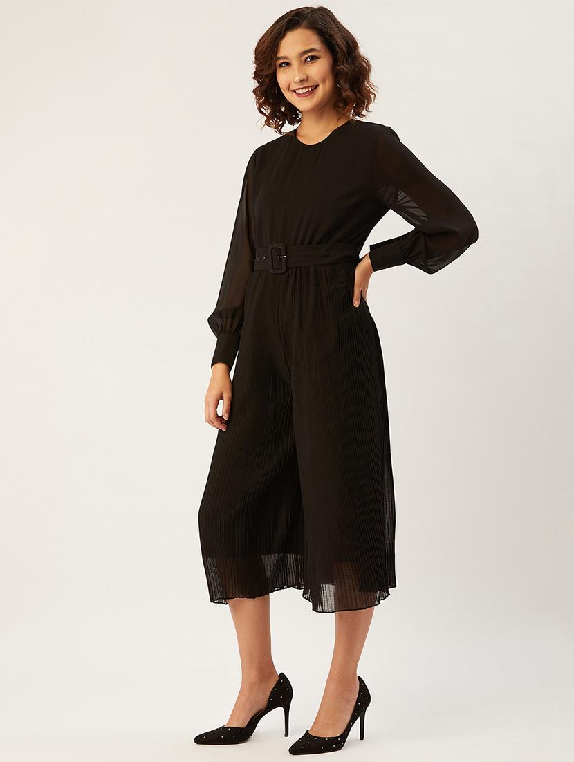 black solid belted jumpsuit - 17642156 - Zoom Image - 2