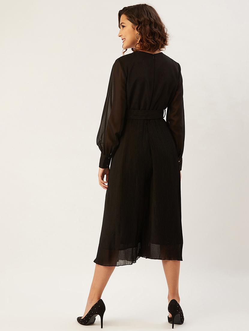 black solid belted jumpsuit - 17642156 - Zoom Image - 4
