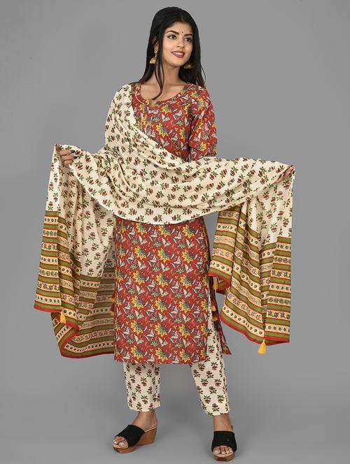 red cotton suit set - 17642262 - Standard Image - 1