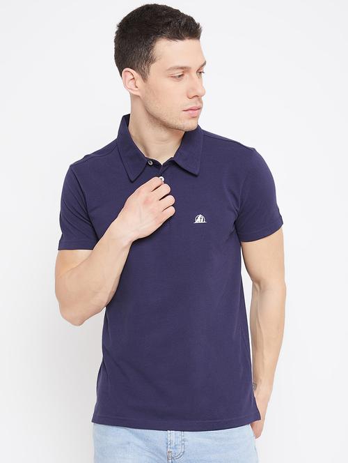 navy blue solid polo t-shirt - 17642423 - Standard Image - 1
