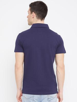 navy blue solid polo t-shirt - 17642423 - Standard Image - 3