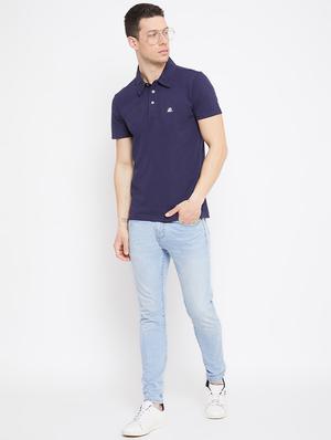 navy blue solid polo t-shirt - 17642423 - Standard Image - 4