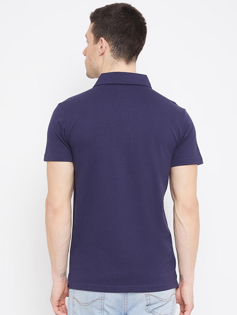 navy blue solid polo t-shirt - 17642423 - Zoom Image - 3