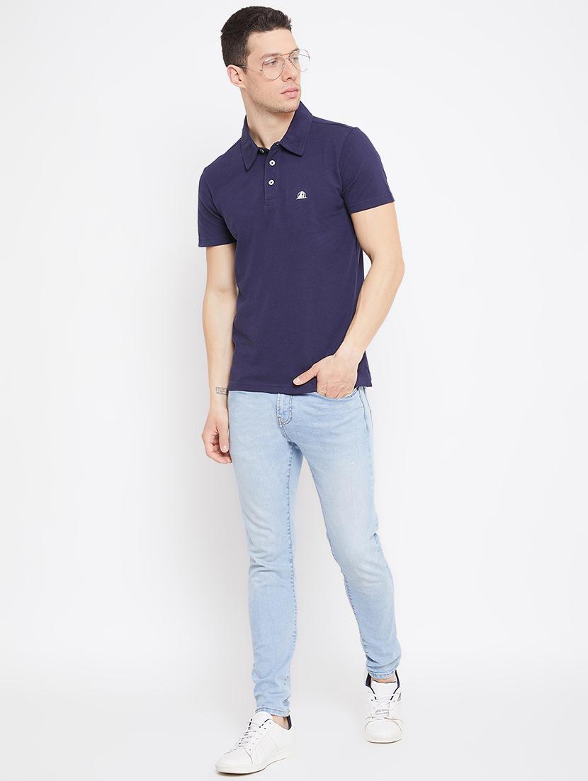 navy blue solid polo t-shirt - 17642423 - Zoom Image - 4