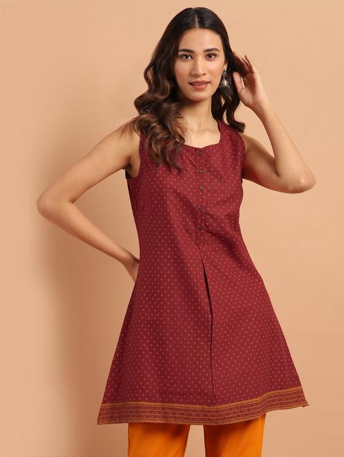 maroon cotton aline kurti - 17643274 - Standard Image - 1