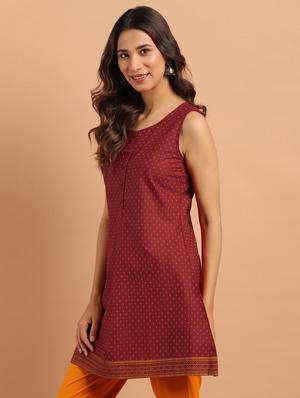 maroon cotton aline kurti - 17643274 - Standard Image - 2