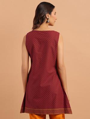 maroon cotton aline kurti - 17643274 - Standard Image - 3