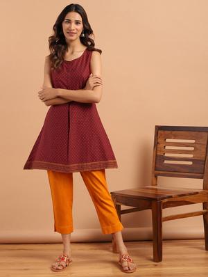 maroon cotton aline kurti - 17643274 - Standard Image - 4