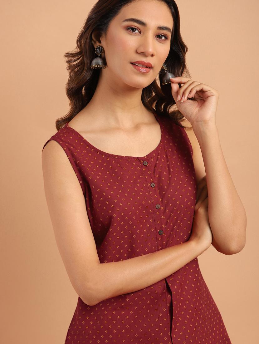 maroon cotton aline kurti - 17643274 - Zoom Image - 5