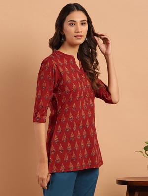 mandarin neck printed tunic - 17643275 - Standard Image - 2
