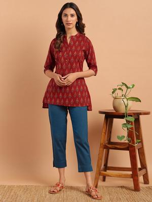 mandarin neck printed tunic - 17643275 - Standard Image - 4