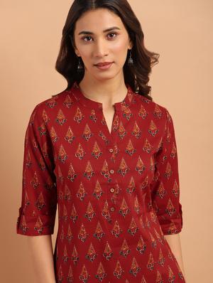mandarin neck printed tunic - 17643275 - Standard Image - 5