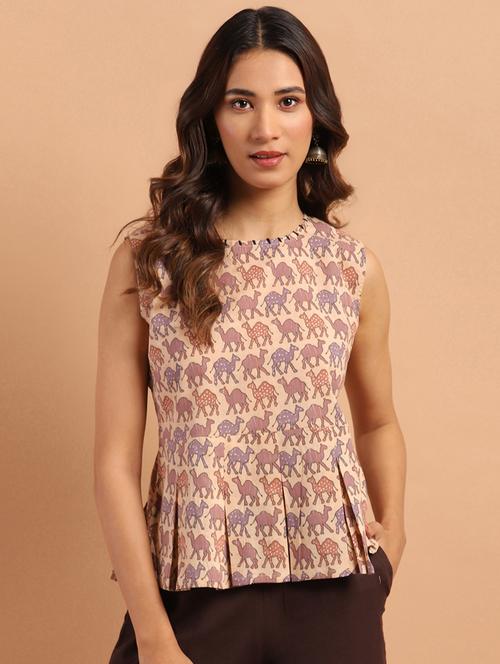 round neck printed top - 17643278 - Standard Image - 1