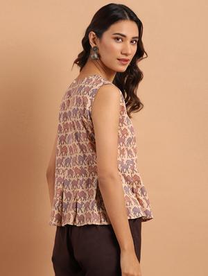 round neck printed top - 17643278 - Standard Image - 3