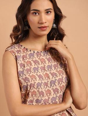 round neck printed top - 17643278 - Standard Image - 5